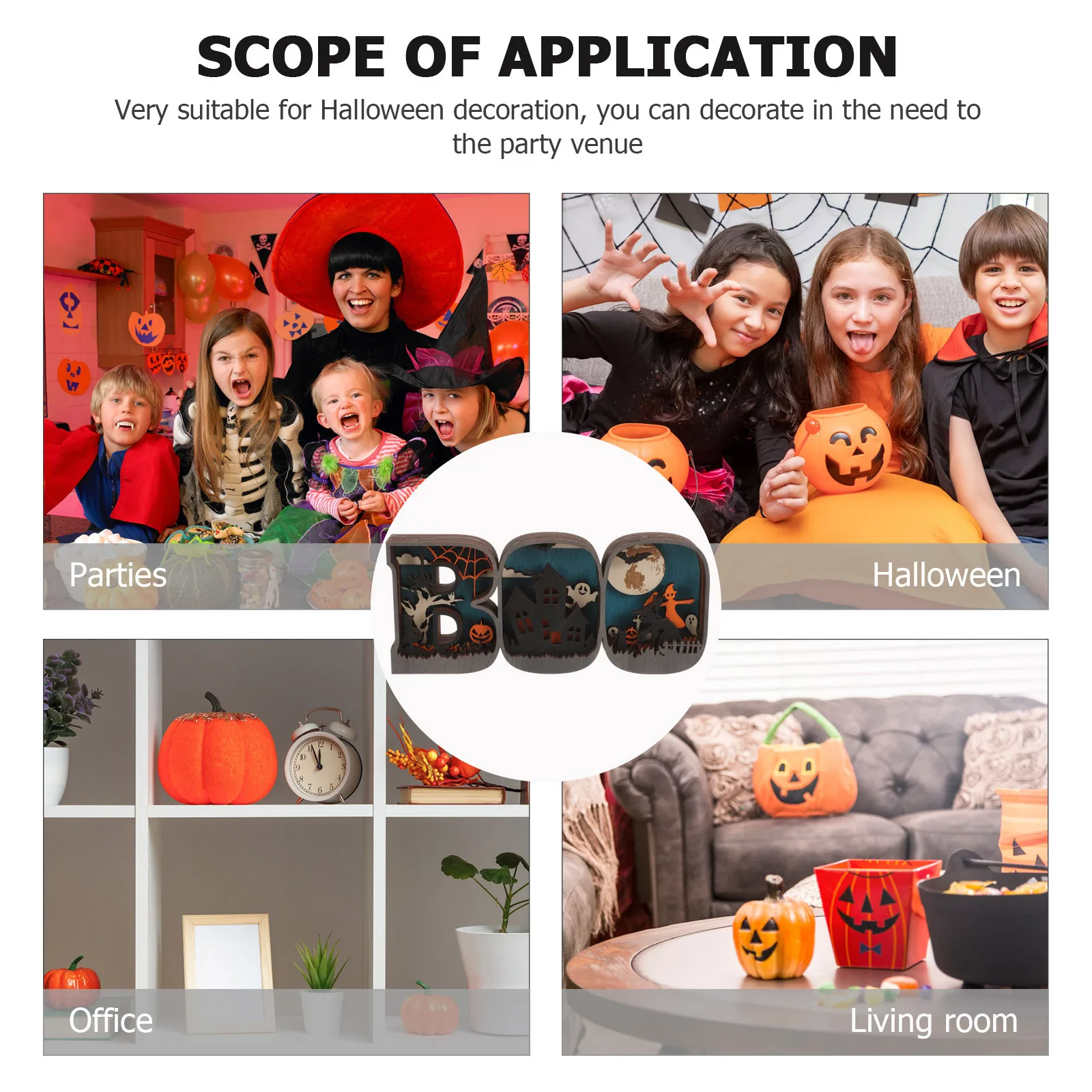 1pcs Boo Wooden Table Centerpiece For Halloween Party Home Decor Room Decoration Festival Ornament Tabletop Craft Supply