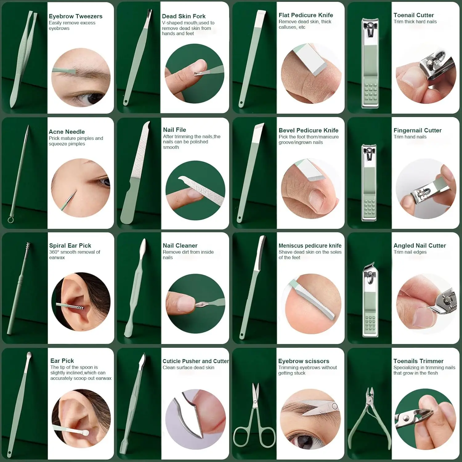 Juego de manicura Kit cortaúñas 16 piezas Kit de pedicura profesional de acero inoxidable para mujeres Herramientas para el cuidado de uñas con bolsa de viaje