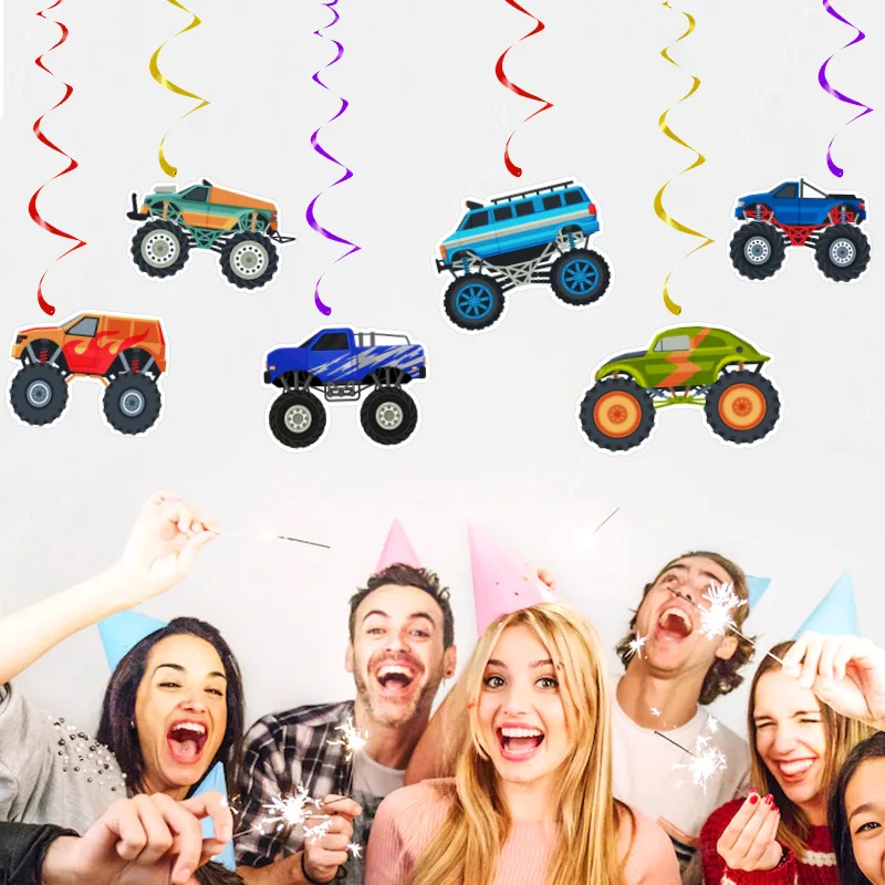 Monster Truck Party Dekorationsbanner Monster Truck Happy Birthday Girlande Banner Hängedekoration Jungen Rennwagen Party Dekoration – Detail 7