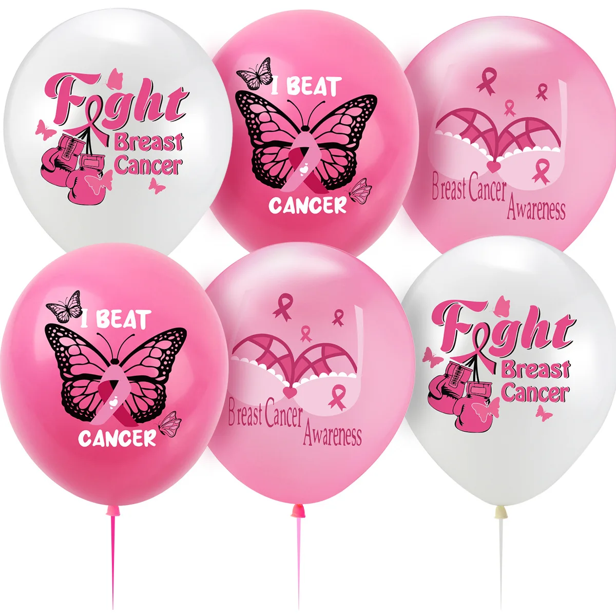 6Pcs/set Pink Butterfly Bra Pattern Women Care Breast Balloons Beat Cancer Charity Events Female Party Decoration Latex Balloons