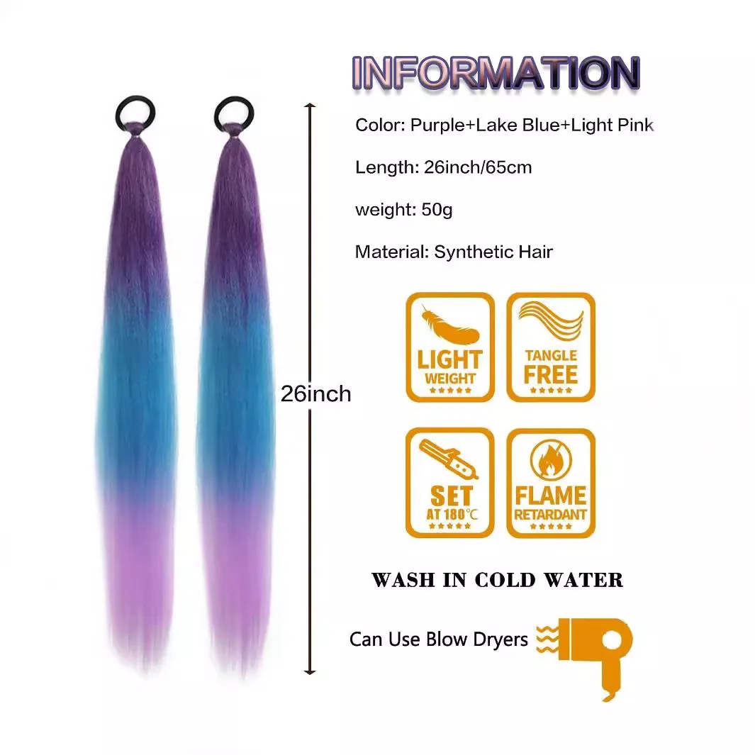 Colorful Boxing Braid Ponytail with Elastic Hair Tie Synthetic Braided Ponytail Extension Hair Accessory for Women