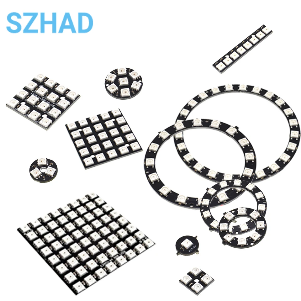1/3/4/7/8/12/24/32/40/64 bits WS2812 5050 RGB anillo LED incorporado a todo color de las linternas redondas cuadradas de desarrollo inteligente