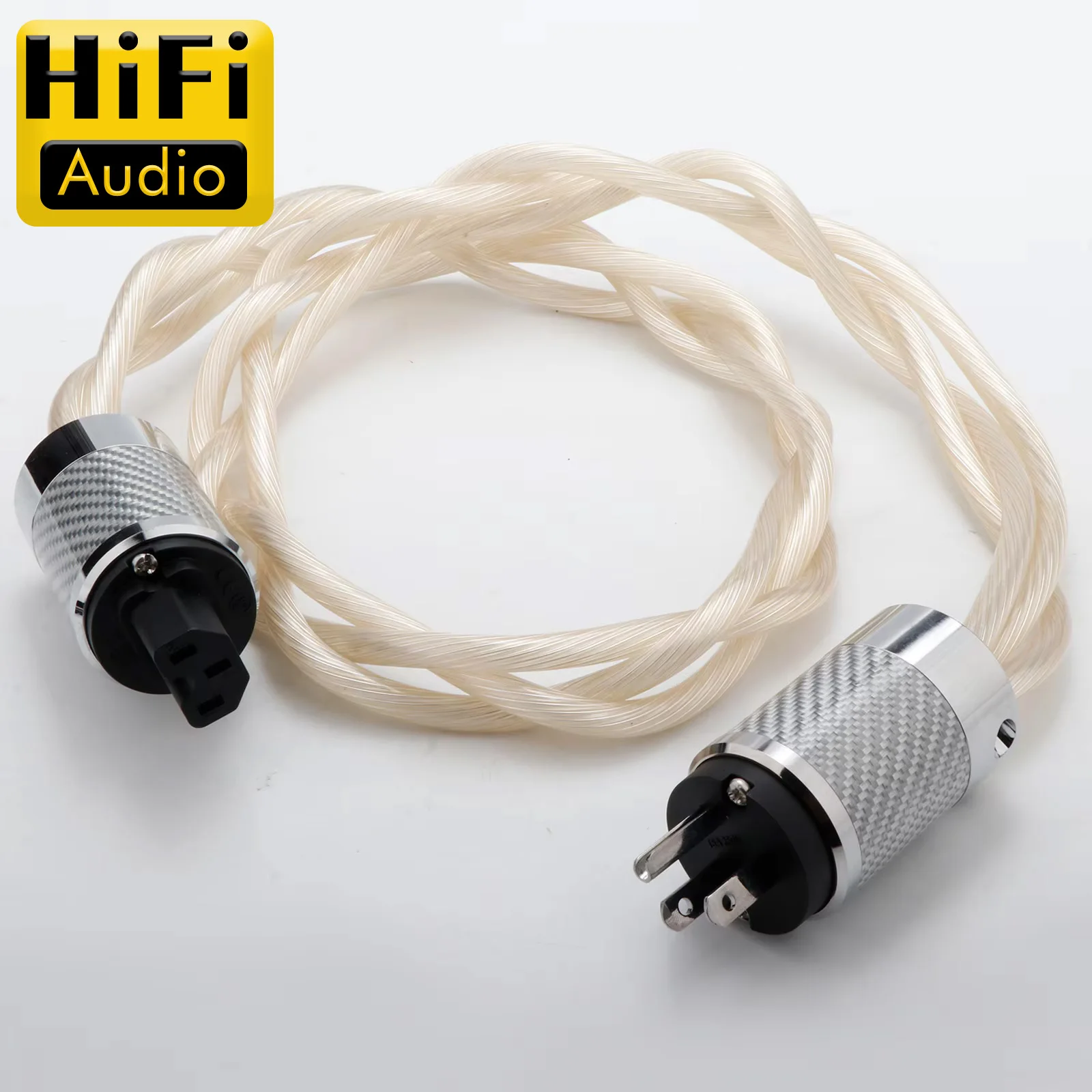 High-end 3 Strand Silver Plated 5N OCC Braided AC Main Power Wire with Carbon Fibre EU/US/UK Version Power Connector for Speaker