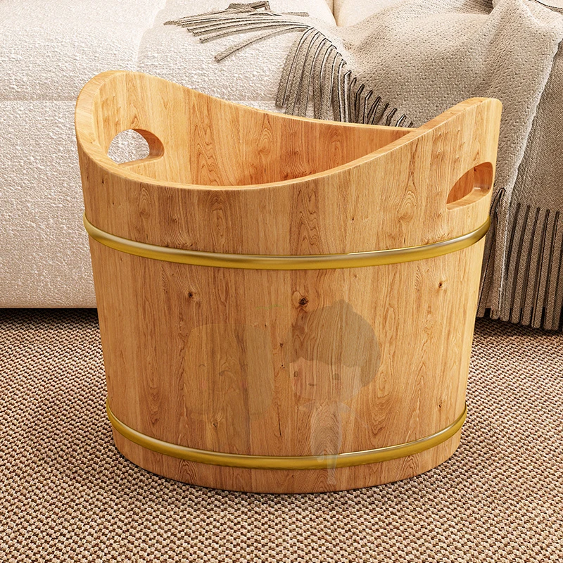 

Solid Wood Calf-High Basin for Home Spa Bath Soaking Tub Natural Wooden Bucket for Relaxation Therapy Bathroom Soaker Tub