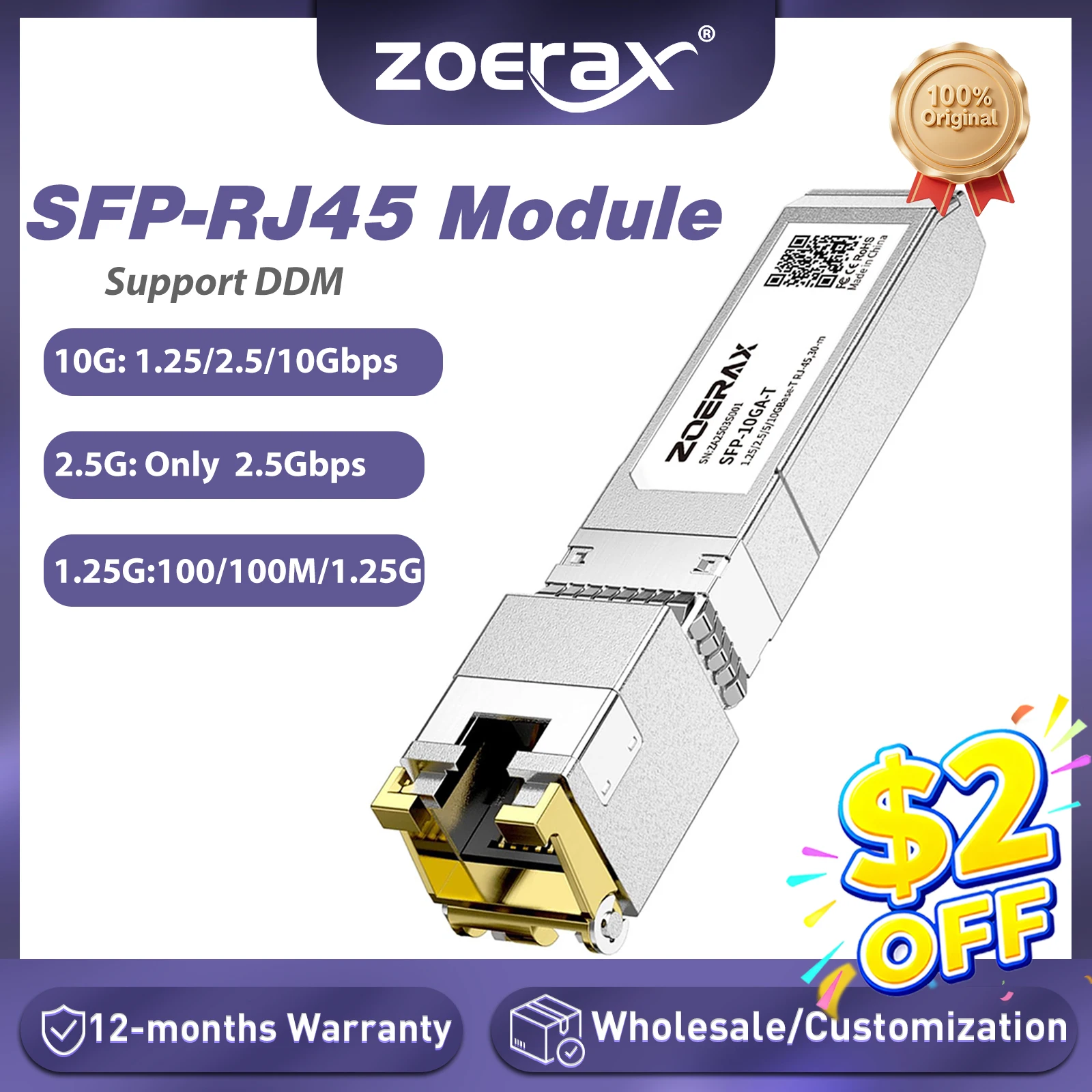 ZoeRax 10/2.5/1.25G SFP+ to RJ45 Copper Module Ethernet Transceiver Module Compatible with Cisco/Mikrotik Ethernet Switch