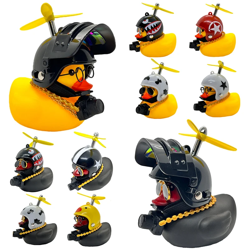 Car Duck With Helmet Broken Wind Pendant Small Rubber Duck On Road Bike Motor Bicyle Riding Cycling Accessories