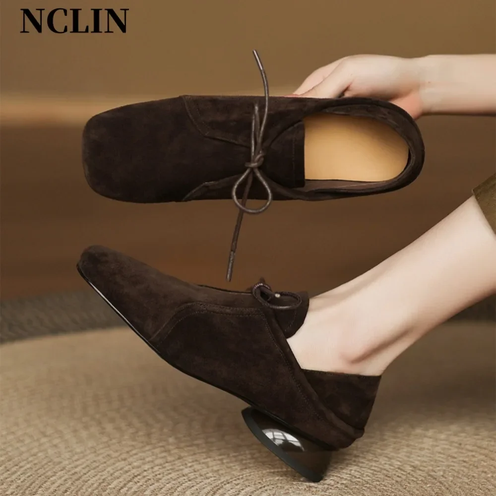 

2025 new style genuine leather low-heeled fashion loafers lace-up Oxford shoes spring and autumn Brogues Mule