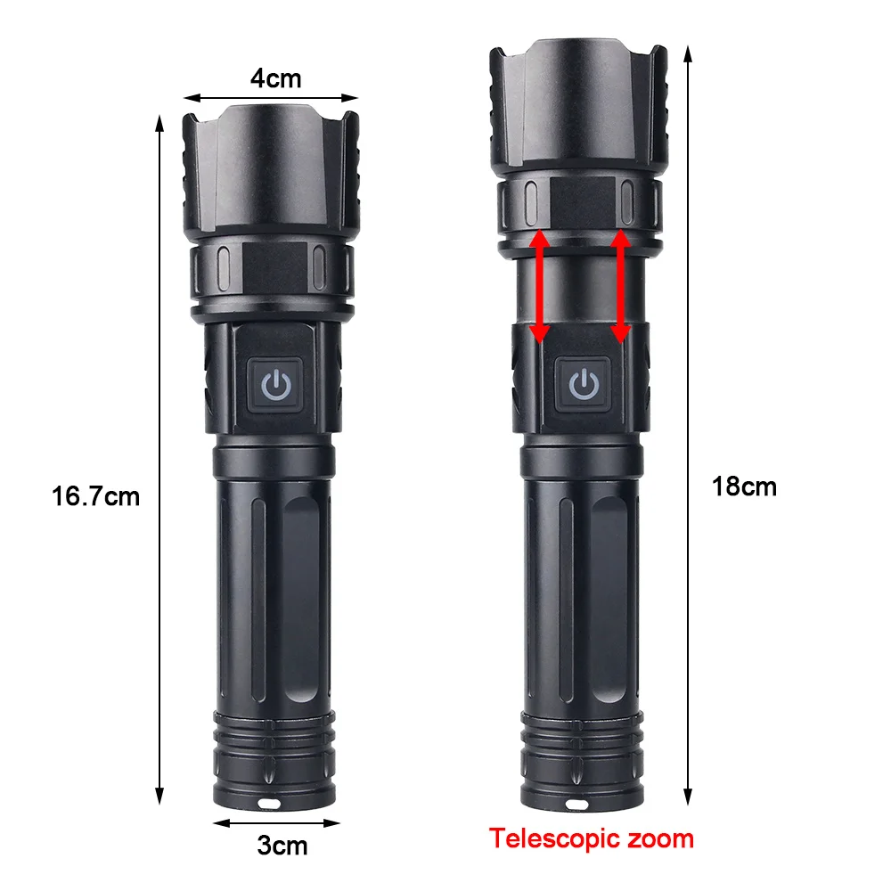 Tactical Green/Red LED Hunting Flashlight Zoomable Lamp 5 Modes Torch Type-C Fast Charging Weapon Lights for Outdoor Detector