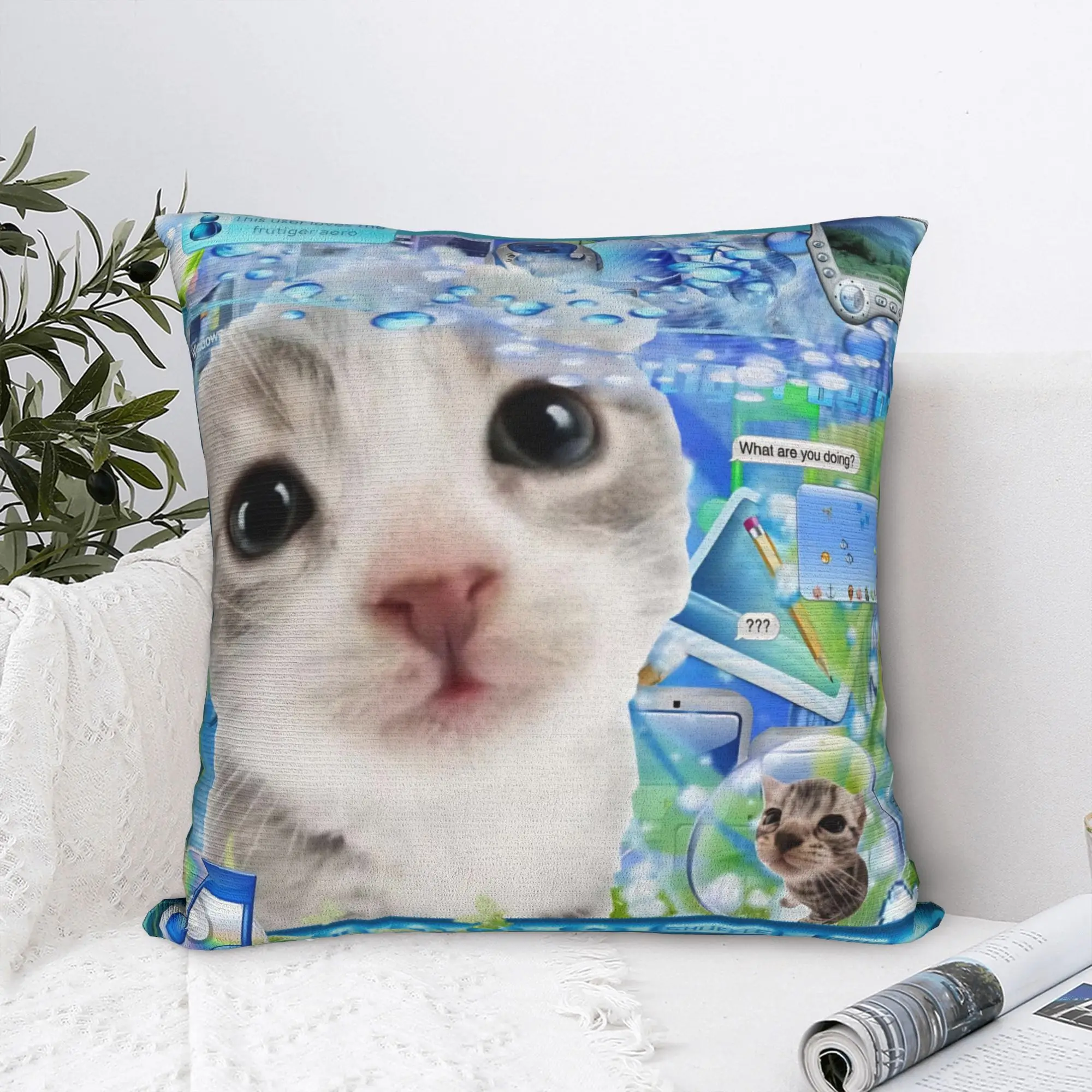 Cat Frutiger Aero Lovely Square Pillow Case  Cushion Cover Funny Zipper Decor Pillowcase for Home 40x40cm