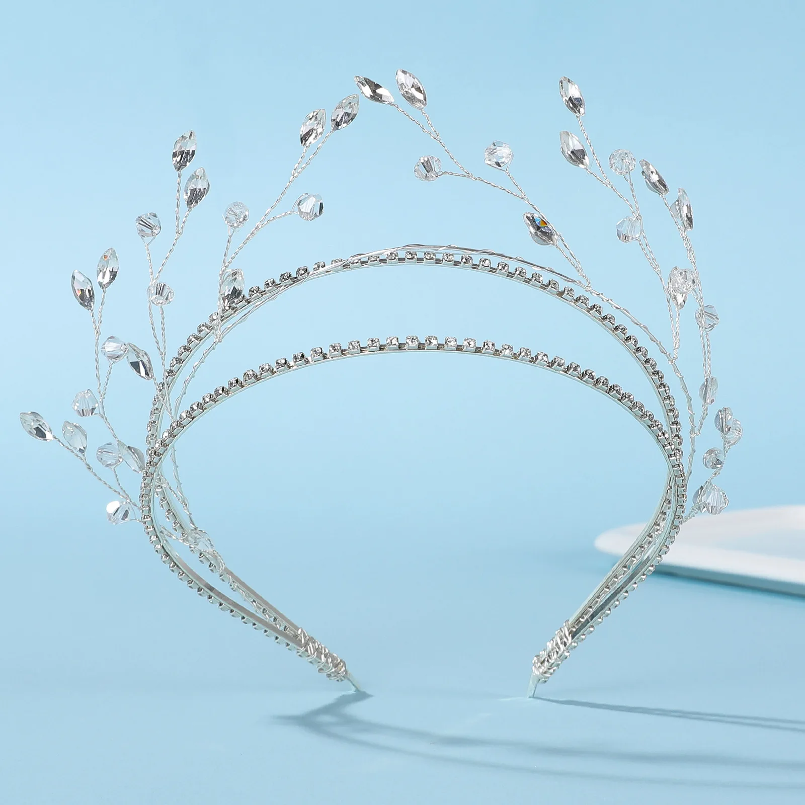 

SLBRIDAL Handmade Rhinestone Crystal Pearls Bridal Wedding Tiara Headband Bridal Headpieces Women Girls Hair Jewelry Accessories