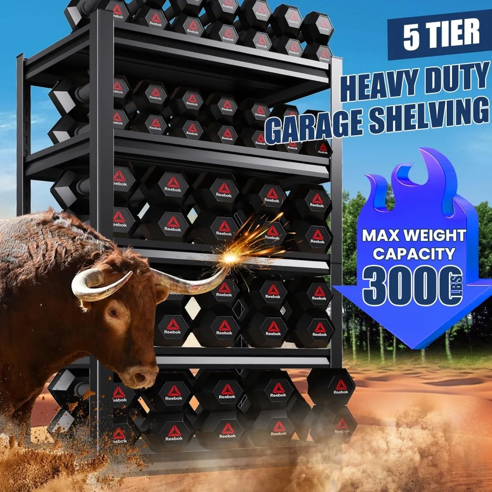 72"H Garage Shelving Heavy Duty Garage Storage Shelves,3000LBs Metal Shelving Unit 5T Adjustable Industrial Utility Shelf