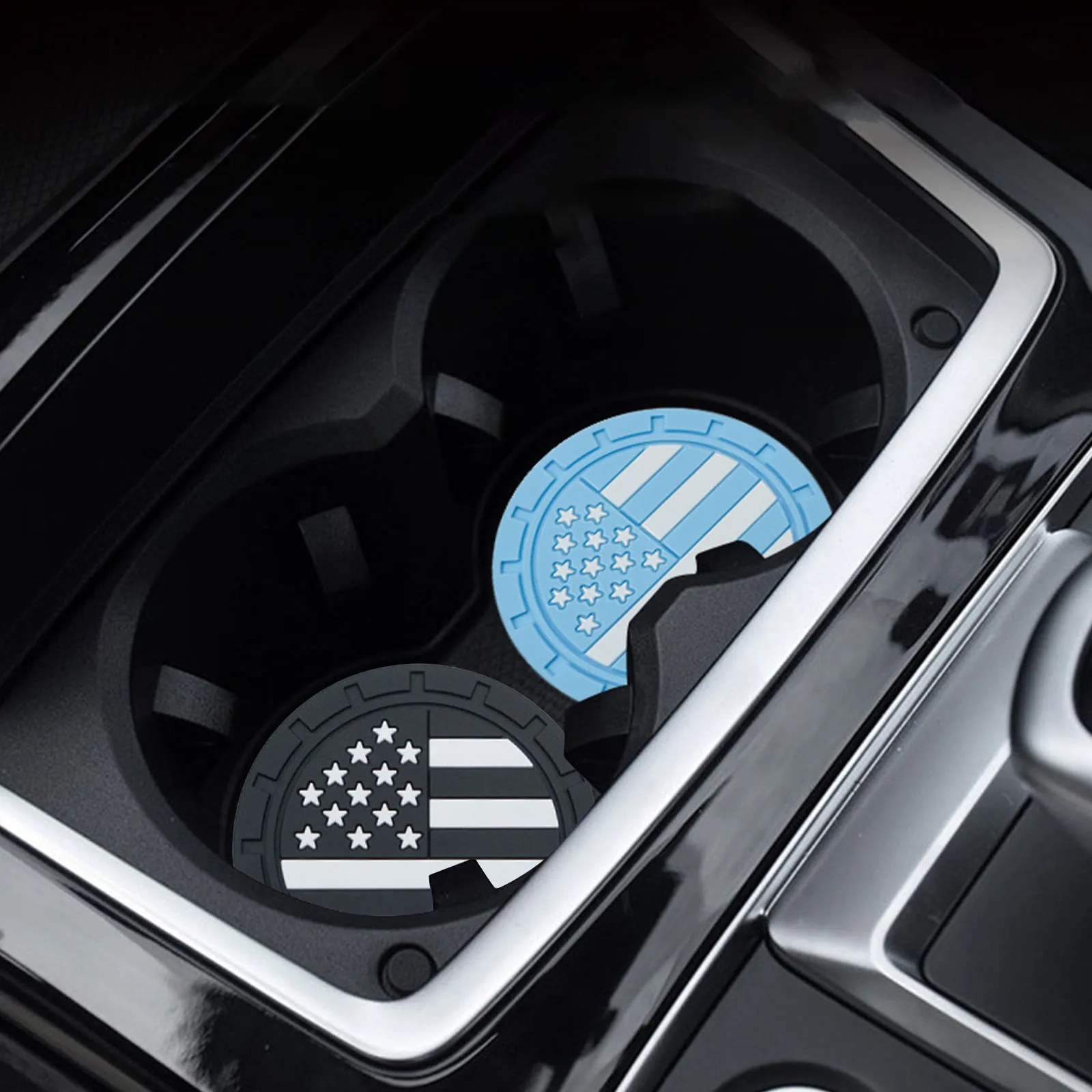 2pcs Silicone Cup Holder Inserts with American Flag Pattern Anti Slip Shockproof Drink Mat 2.75 Inch Universal for Vehicles