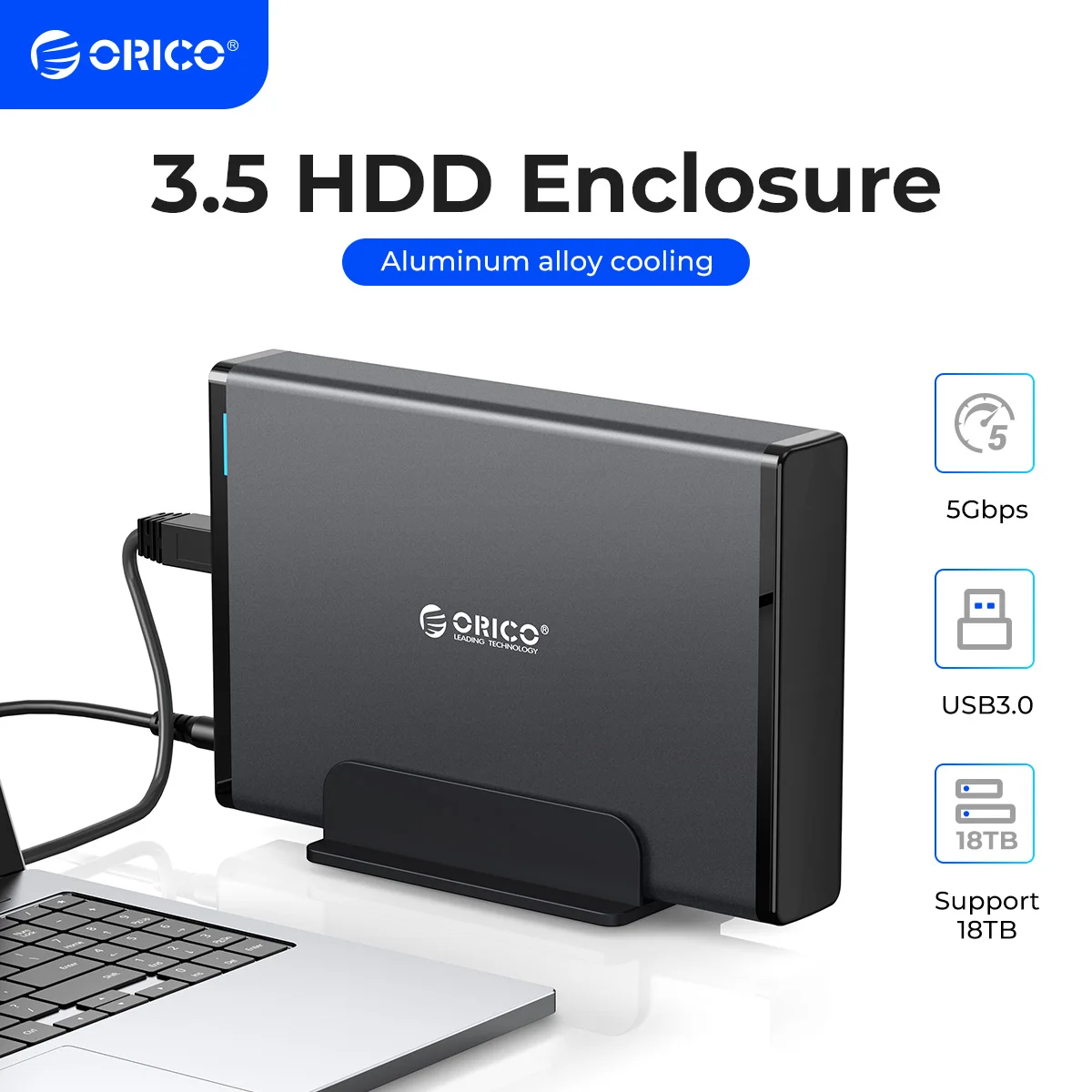 ORICO HDD 케이스 SATA에서 USB 3.0 어댑터용 외장 하드 드라이브 인클로저, PC용 2.5 인치 3.5 인치 SSD 디스크 HDD 케이스