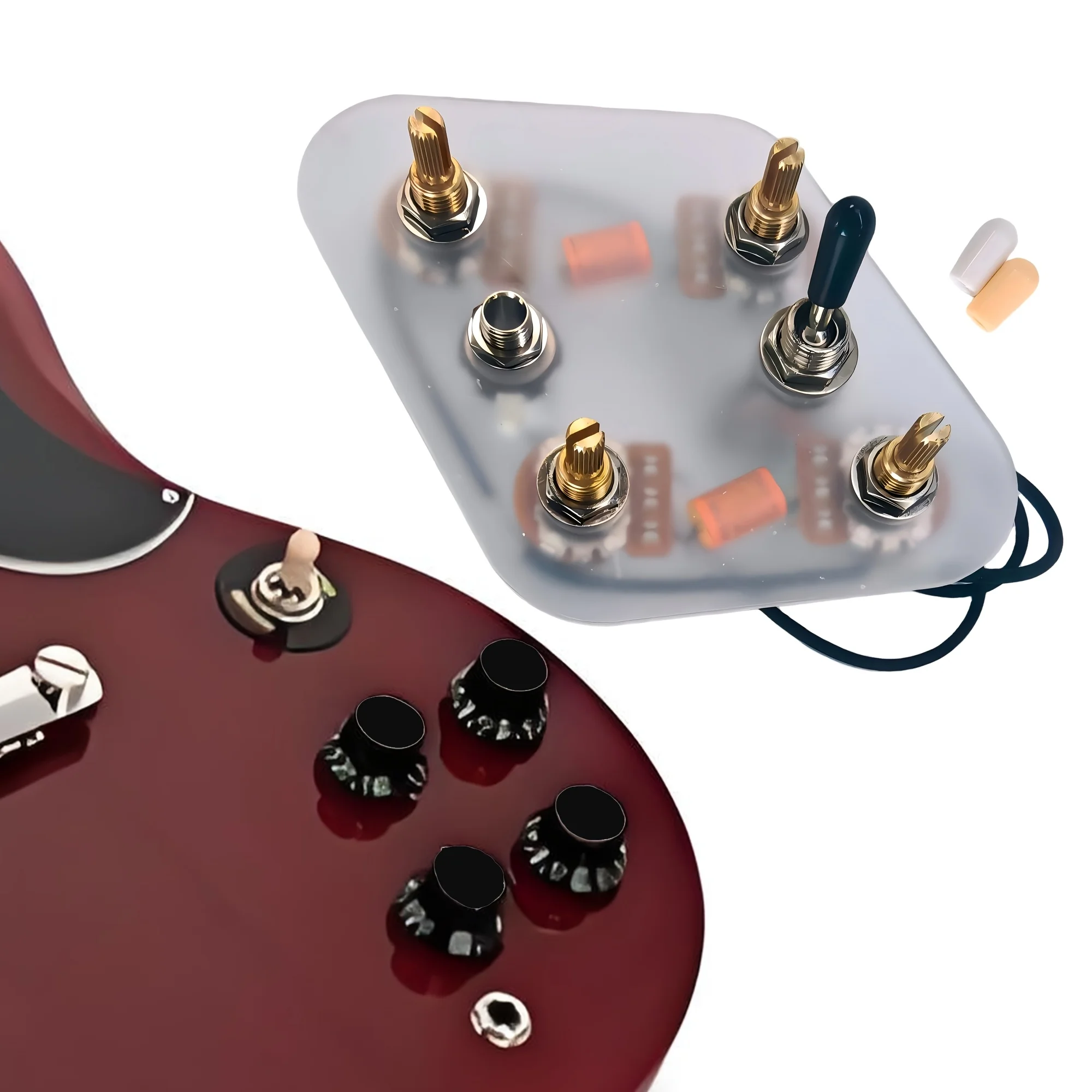 Electric Guitar Pre-Wired Harness Kit with Individual Switches, Audio Output Jack, 2T2V SG, 500K Pot for SG Type Guitars