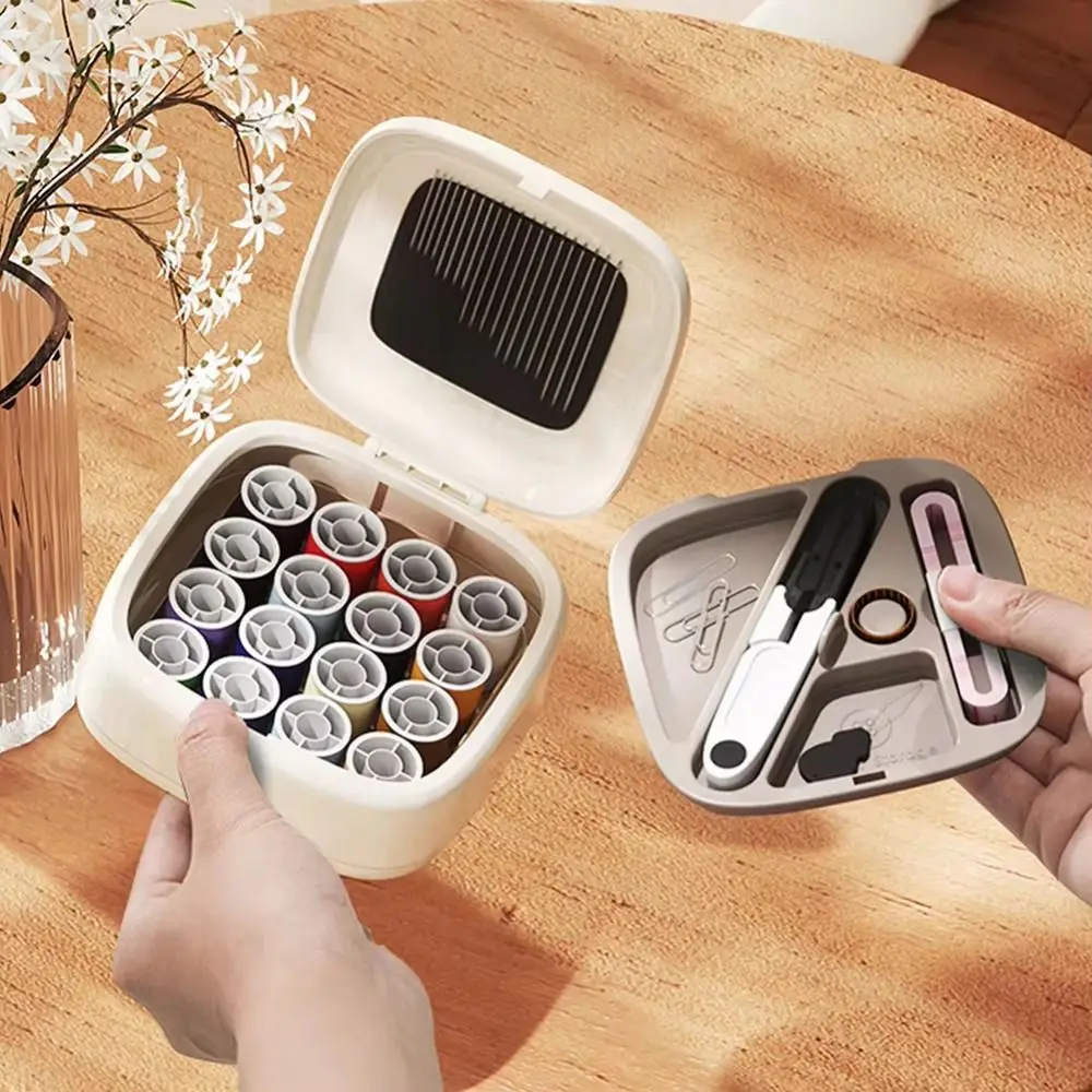 Portable Mini Sewing Box Set Magnetic Hand Sewing Needles Hand Sewing Tool Kit Thimble Partitioned Sewing Supplies Organizer