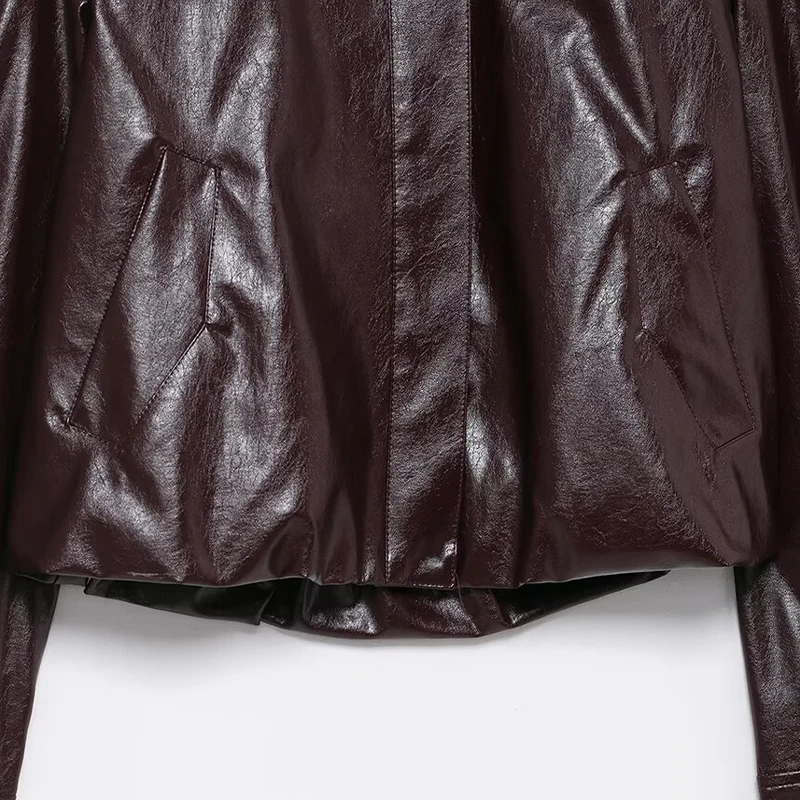 Willshela Women Fashion PU Coffee Single Breasted Jackets Vintage O-Neck Long Sleeves Female Chic Lady Outfits