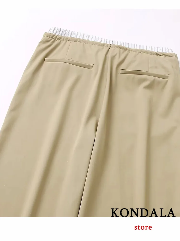 KONDALA-Pantalon de Bureau Vintage pour Femme, Vêtement Long et Droit, Col en V Trempé, Bouton Unique, Taille Haute, Mode Été 2024