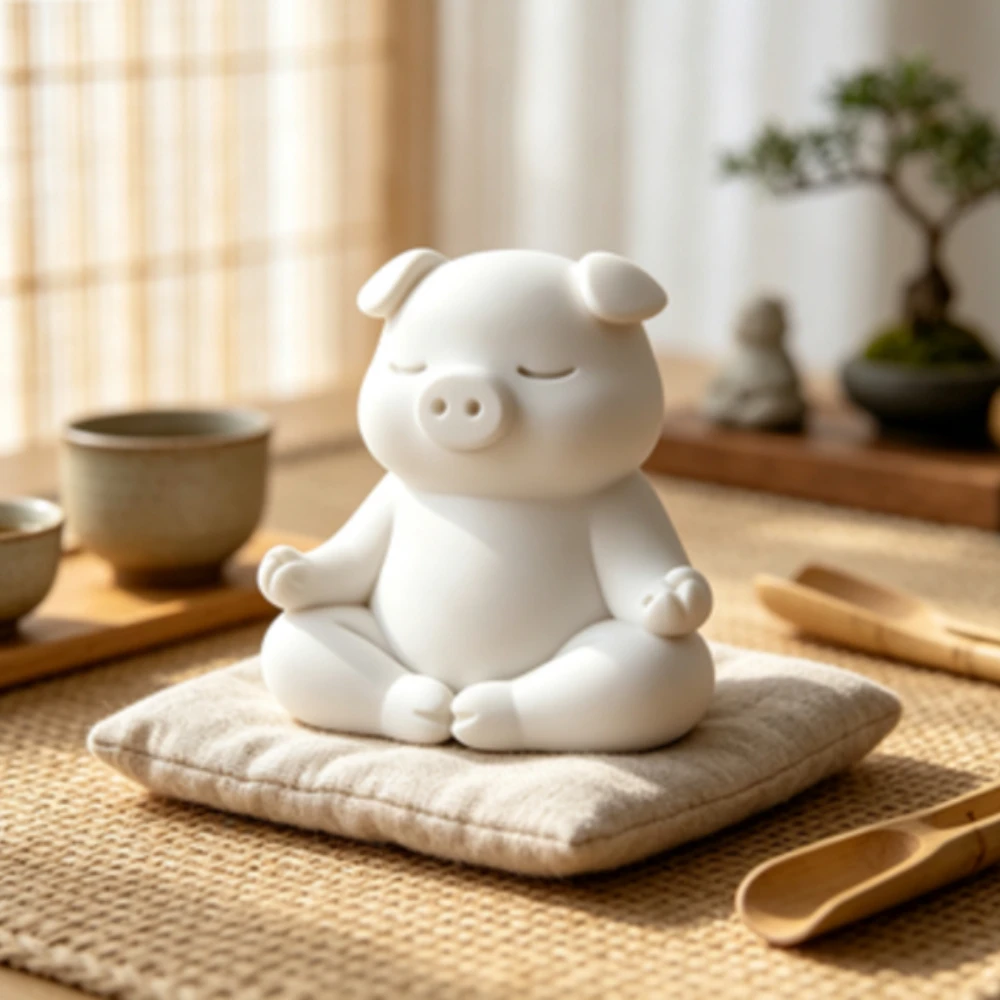 Meditation Cross-legged Pig Figurine 3D Print Zen Desk Ornament Office Stress Relief Decor Animal Mini Statue Housewarming Gifts
