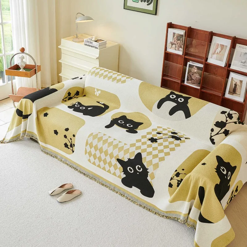 Cartoon Chenille Sofa Cover All Seasons Universal One Piece Anti Scratch Couch Slipcover Pet Cat Proof Home Textile