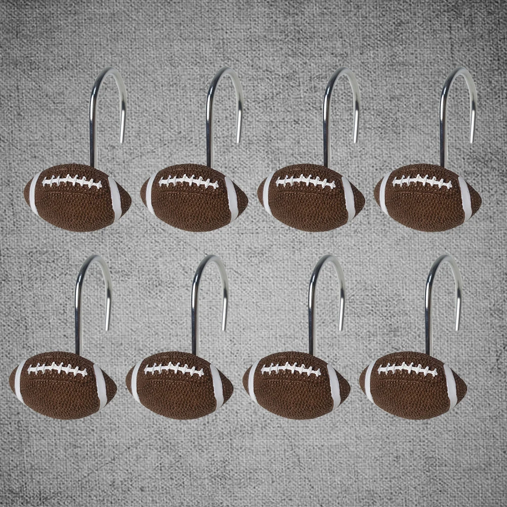 

12 Pcs Rugby Hooks Gray Decorative Shower Curtain Hooks Bathroom Football Resin Curtains Hardware Window Accessories