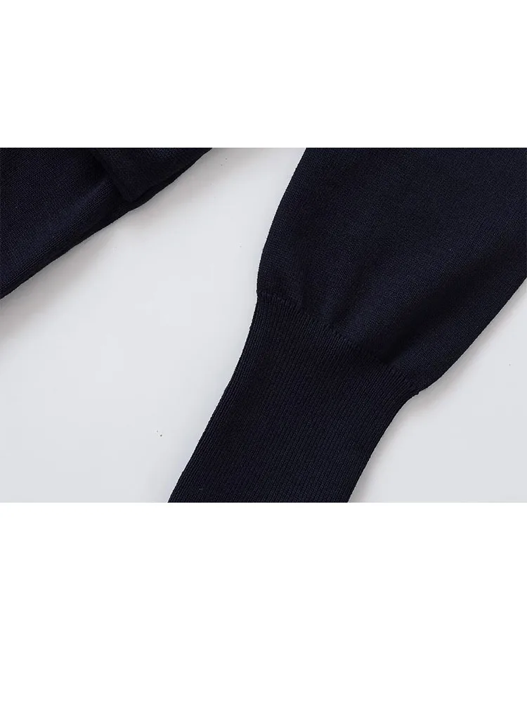 HH Women Autumn Fashion Versatile Crew Neck Long Sleeve Slim Knitted Top Female Temperament Bow Decorative Pullover Sweater