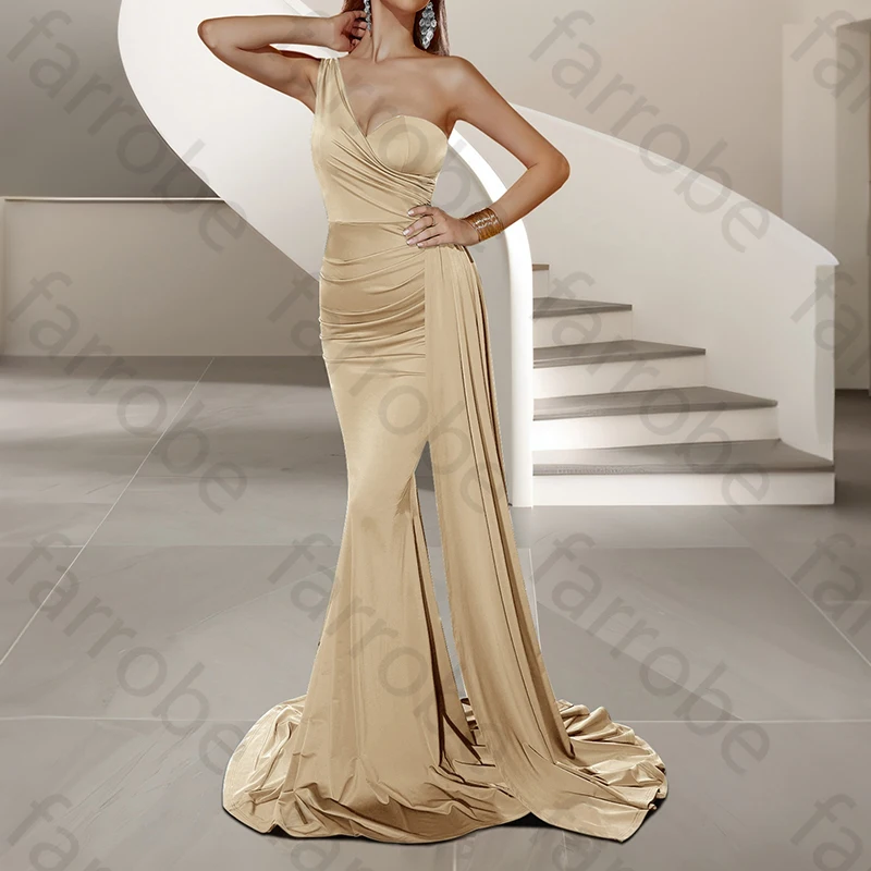 فساتين أم العروس أنيقة بكتف واحد بدون أكمام فستان المشاهير مطوي رائع عالي الجودة للحفلات الراقصة حسب الطلب