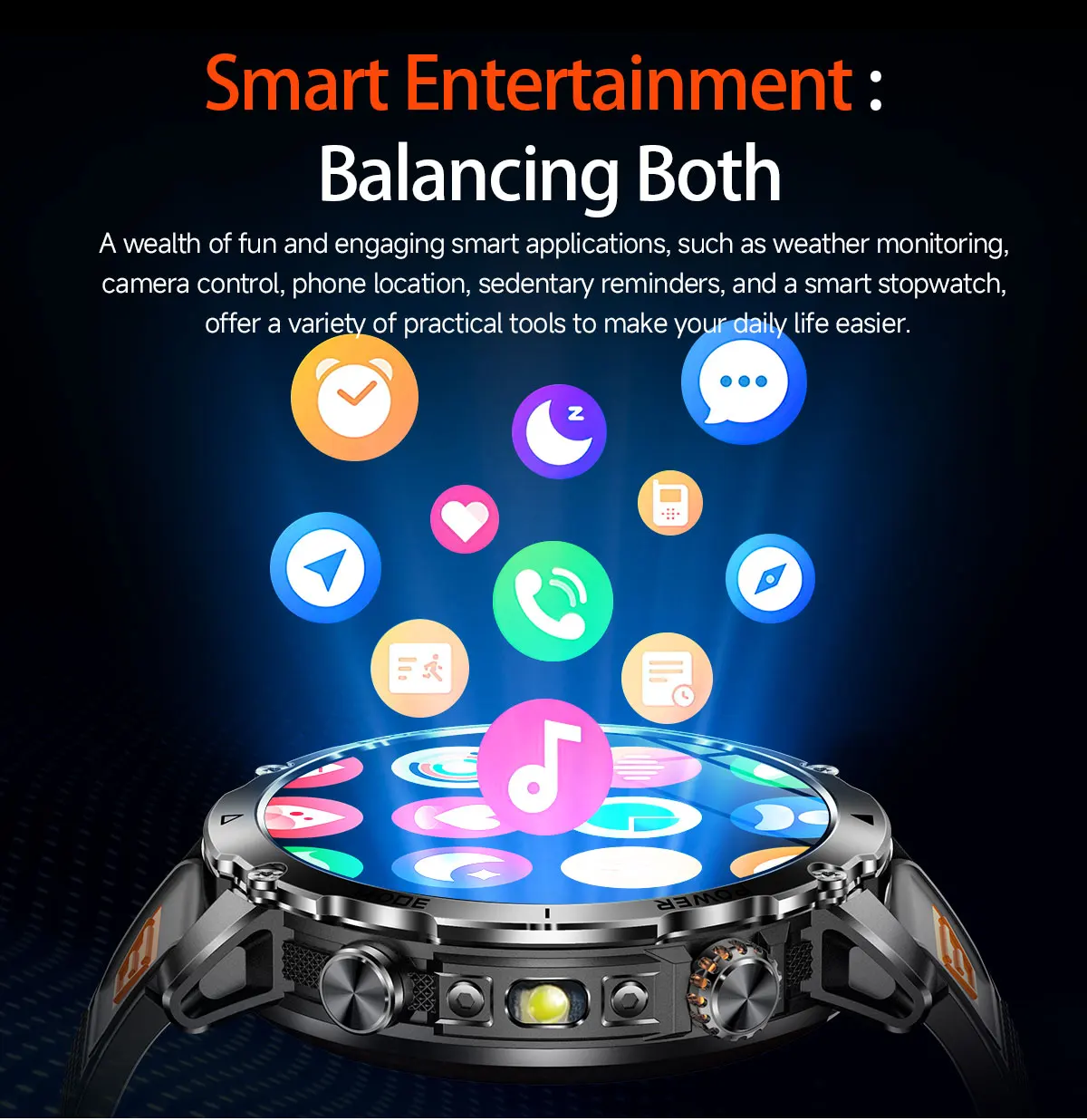 Robuste und langlebige 1400mAh Batterie Smartwatch für Herren Outdoor-Taschenlampe IPX8 Wasserdicht Herzfrequenzmessung Drahtlose Anruffunktion Sportarmbänder – Detail 25