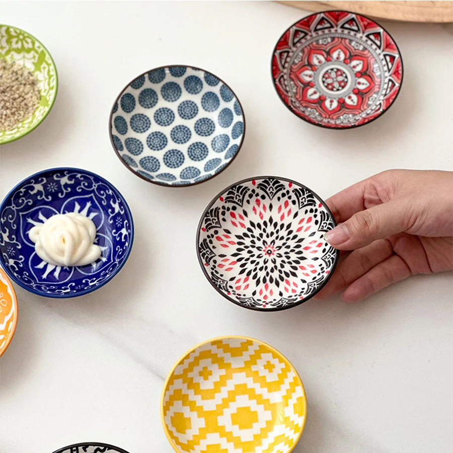 

6/10 Pieces of Ceramic Condiment Dishes, Bohemian Plates, Sauce Dishes, Household Soy Sauce Vinegar Spice Dishes,