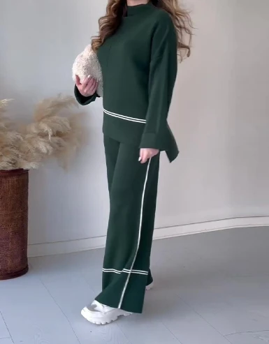 Pants Set Elegant 2-Piece Sets for Women 2025 Autumn Winter Latest Solid Loose Pullover Top + Pant Set