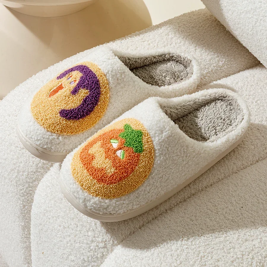 Halloween Cute Pumpkin Cookies Funny Witch Women Slippers Winter Indoor Warm Soft Sole Exquisite Comfy Bedroom Cotton Homeshoes