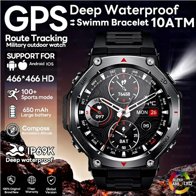 2026 New T-Rex 3 Ultra Outdoor Sports Smart Watch Men GPS Motion Track 5 ATM Waterproof Heart Rate HD Bluetooth Call Smart Watch