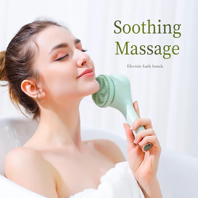 

Электрическая силиконовая щетка для ванны 6 в 1, электрический скребок для спины, 6 насадок, перезаряжаемый через USB вращающийся массажер для душа с 2 скоростями