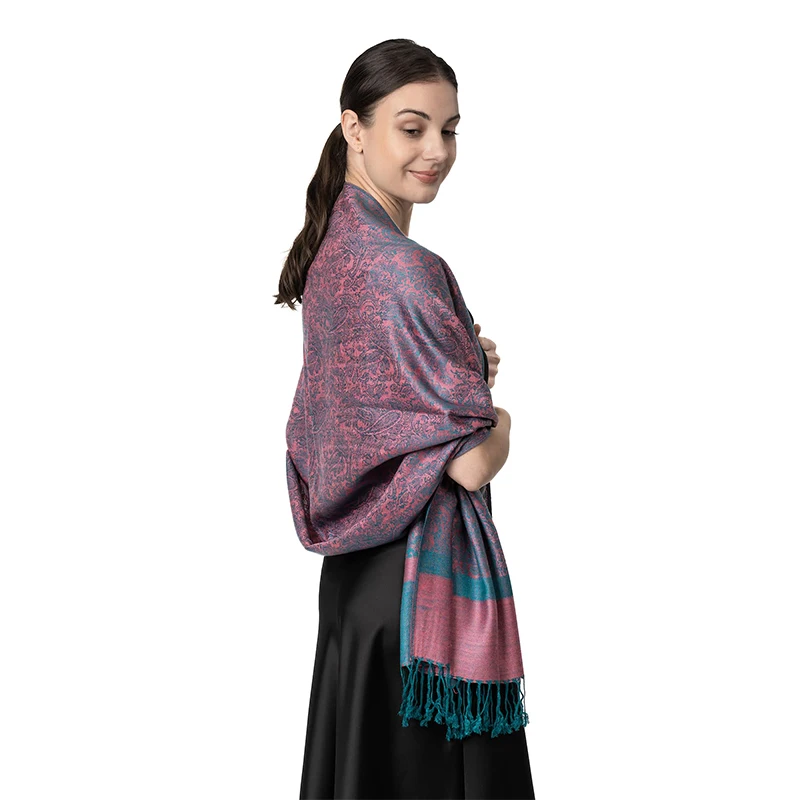 [T003] 1pc Bohemian Fashion Paisley Jacquard Pashmina Scarf Tassel Ladies Hijab Shawl Wrap Winter Suitable For Daily Wear