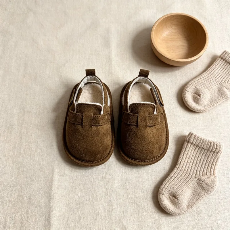 Winter Baby Prewalker Shoes 0-12 Months, Fleece Lined Warm Infant Crib Shoes, Soft Sole Suede Baby First Walker Booties, Adjusta
