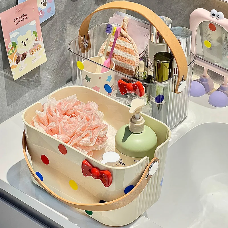 Portable Bath Basket With Mesh Drain Bathroom Swimming Basket Plastic Bathing Shower Gel Towel Storage Basket With Handles