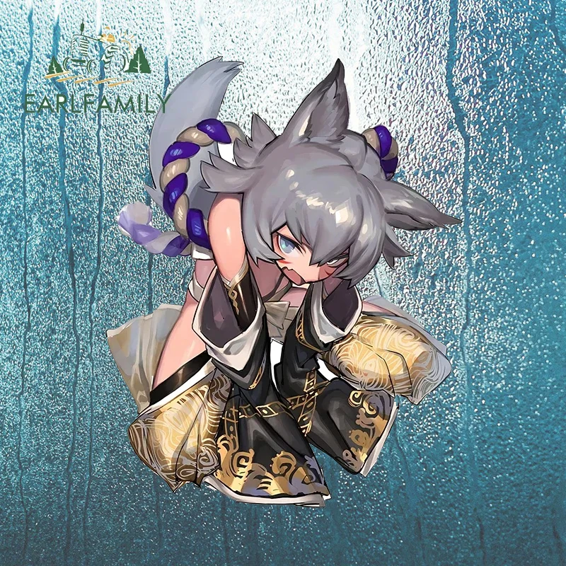 EARLFAMILY Furry Grey Fox Girl Design Car Stickers Fashionable Simple Cartoon Decals Scratch-Proof Caravan Door Protector