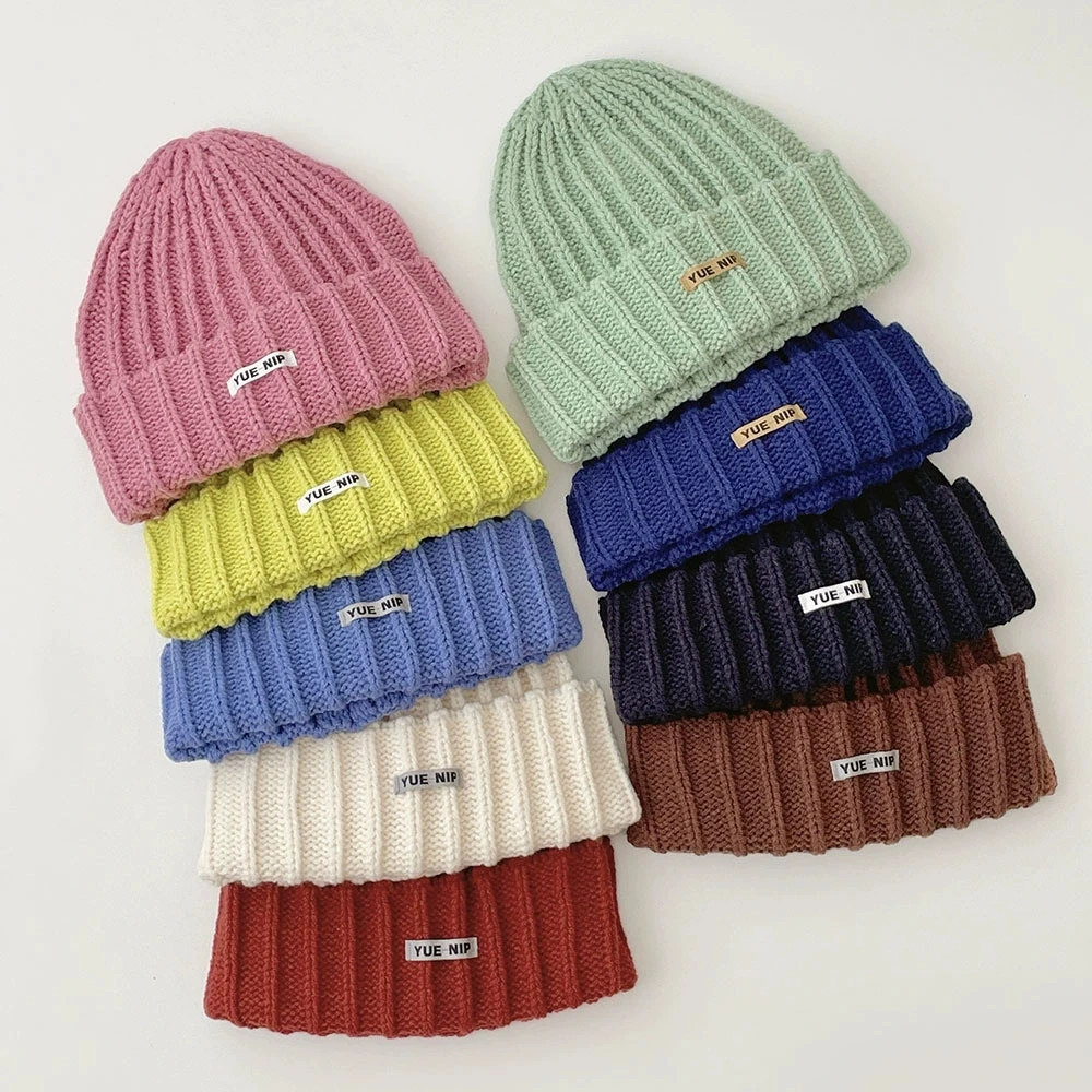 

Kids Adult Woolen Hat Boy Casual Knitted Beanie Hats Children Vertical Striped Wool Knit Warm Pullover Hat Girls Boy Ski Hat