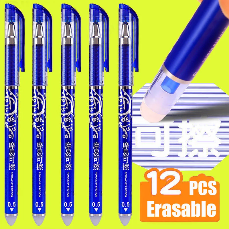 

60/12Pcs/Set Erasable Gel Pen Refills Rod 0.5mm Blue Black Ink Washable Handle Magic Erasable Pen for School Office Stationery