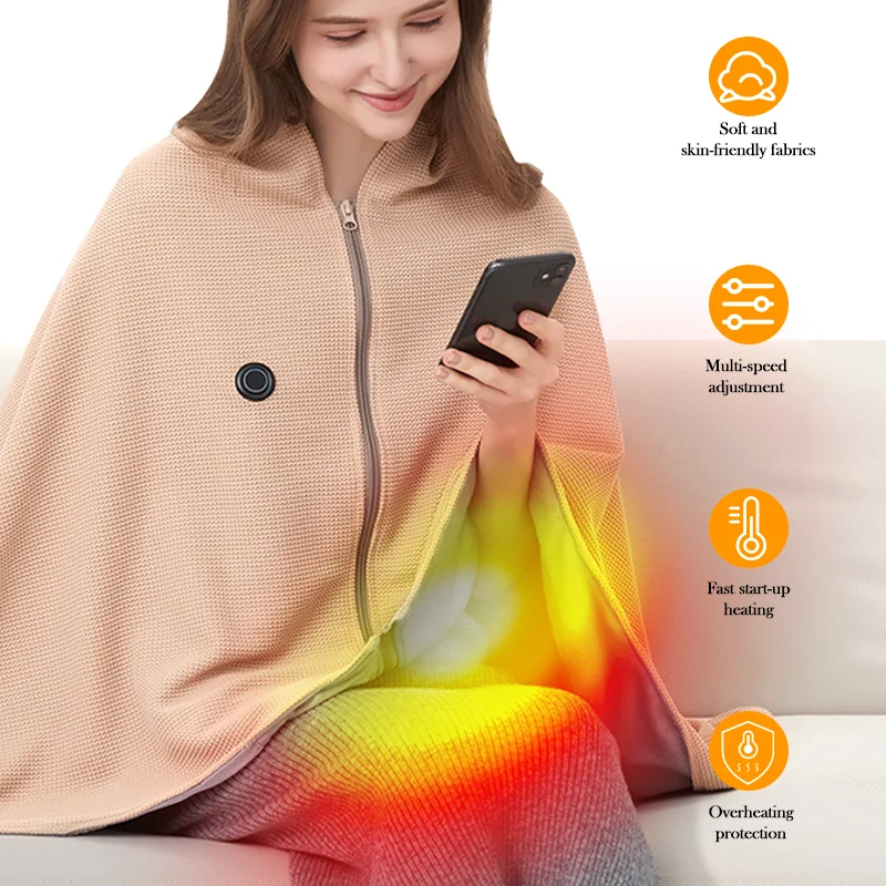 

USB Electric Heated Blanket Wearable Office Warmer Blanket 3 Heating Levels Fast Heating Washable Electric Heated Blanket Shawl