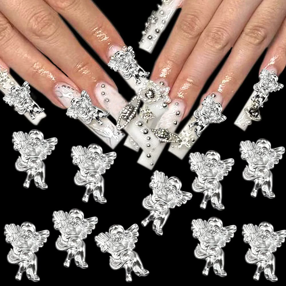 

20Pcs Retro Barok Angel Nail Art Charms 3D Gold Silver Relief Play String Instrument Angel Nail Decoration DIY Nail Accessories
