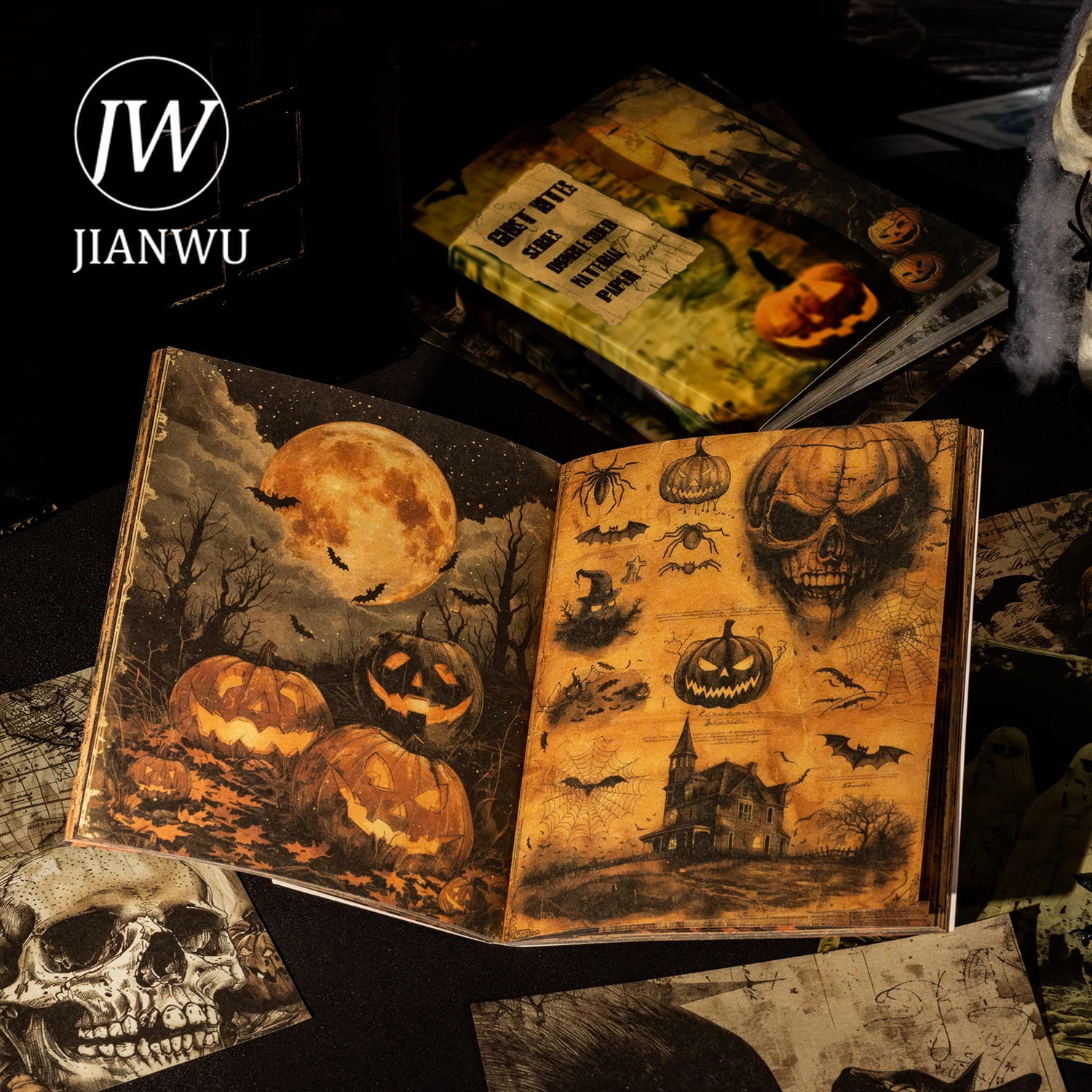 JIANWU Ghost Notes Series Vintage Dark Skull Landscape Collage Scrapbook Material Paper Creative DIY Junk Journal Stationery