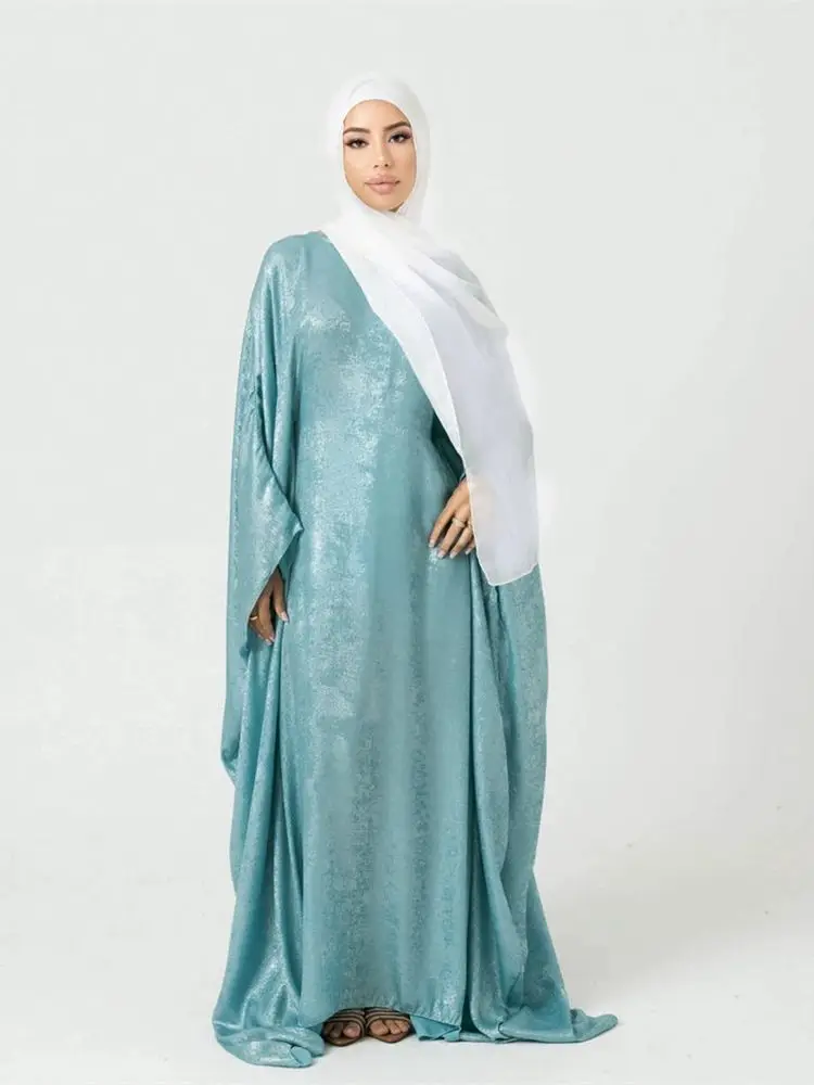 Ramadan Batwing Satin Abaya Dubai Luxury 2024 musulmano palestina caftano abiti africani per le donne Kebaya caftano Marocain Femme