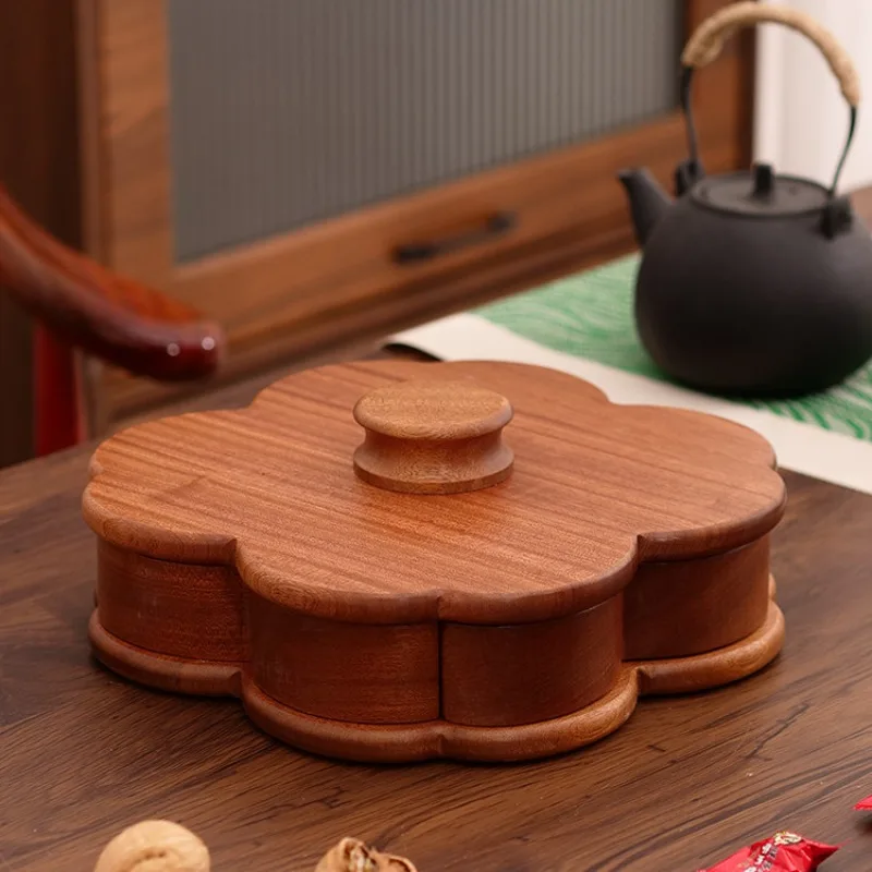 Premium Solid Wood Compartment Candy Dish Luxury Nut Holder Tray New Chinese Style Snack Organizer Home Decor Storage Box