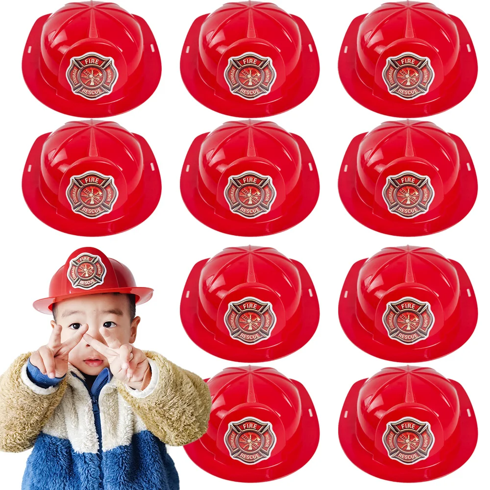 1/2/3/4/5/10pcs Red Fire Theme Hard Plastic Hat Firefighter Hat Kids Fire Birthday Party Decoration Supplies Fireman Helmet Prop