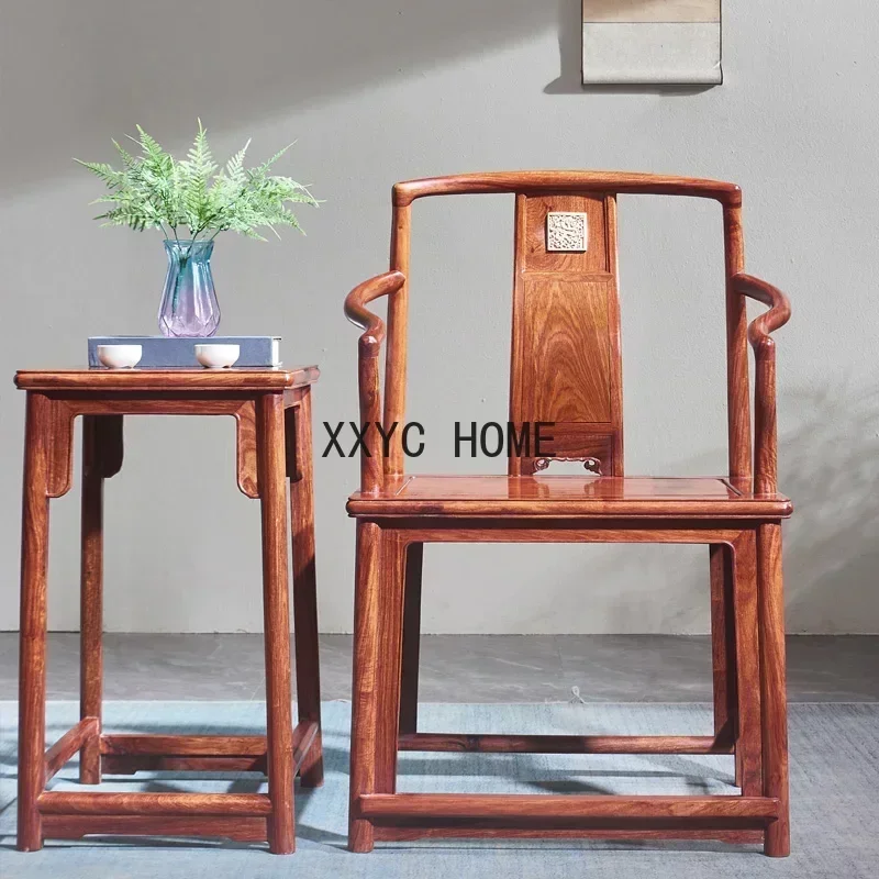 Rozenhout Nangong Stoel Pterocarpus Erinaceus Poir. Stoel Palissander Ming-Qing Periode Ronde Rugleuning Driedelige Set
