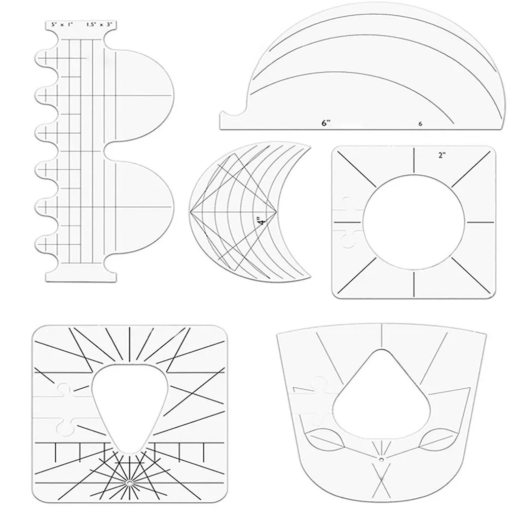 

6 Pieces Quilting Rulers Acrylic DIY Patchwork Template Gauges Sewing Machine Fabric Quilting Board Kits Accessories