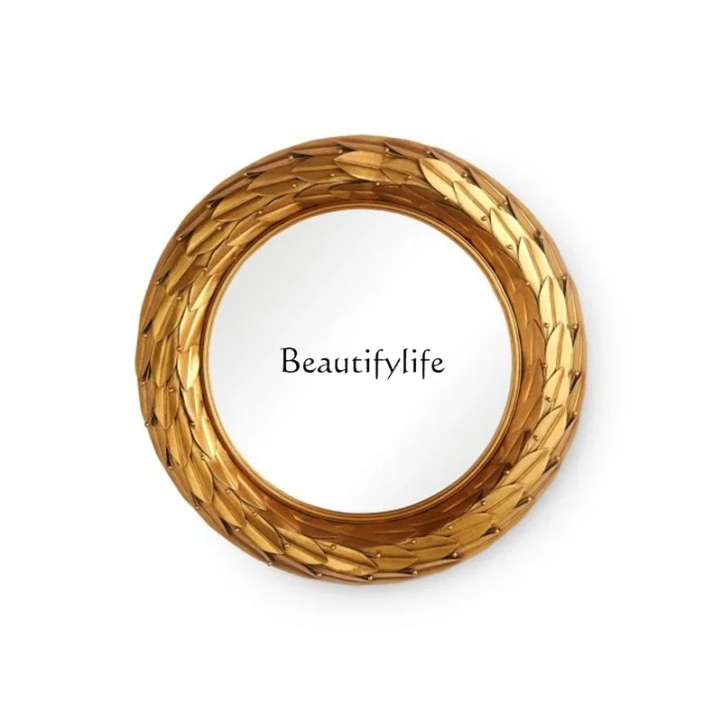 FG43*European retro bathroom hanging dressing carved mirror bathroom arched light luxury mirror