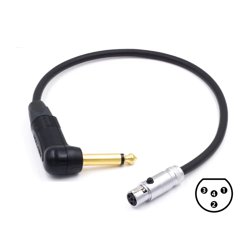 Angle 6.35mm TRS to 4 Pin Mini XLR Female TA4F Cable for SHURE Raxikol MIPRO Line6 Bass Guitar Wireless Waist Bag Electric Piano