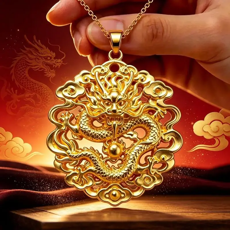 Traditional Chinese Style Gold Pendant 3D Embossed Matte Finish Auspicious Designs For Daily Wear Gifting Jewelry Collection