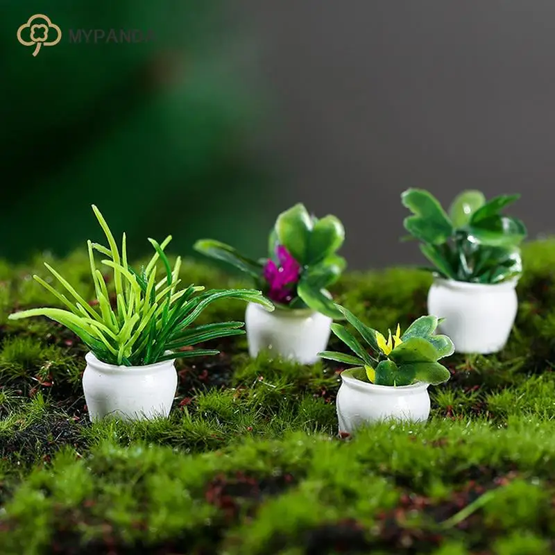 

4Pcs 1:12 Dollhouse Miniature Mini Tree Potted For Green Plant In Pot Doll House Furniture Home Decor Simulation Potted Plants